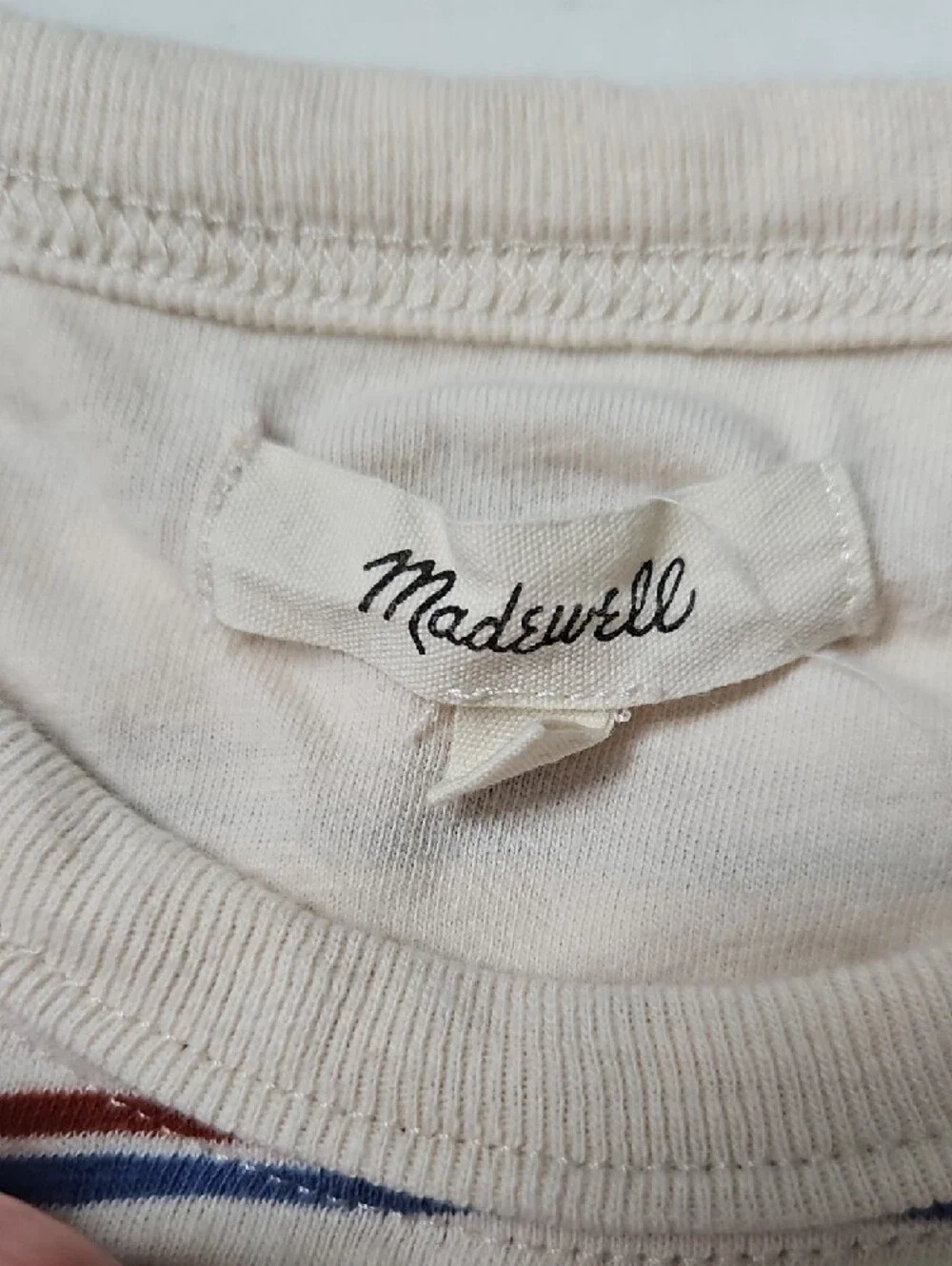 Madewell Striped Long-Sleeve Tee in Cream with Navy & Red Stripes